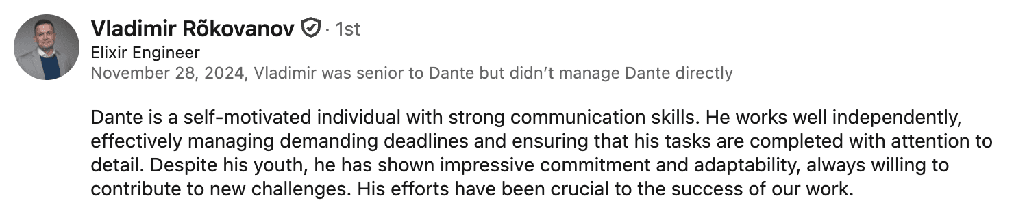 LinkedIn recommendation from Vladimir Rõkovanov